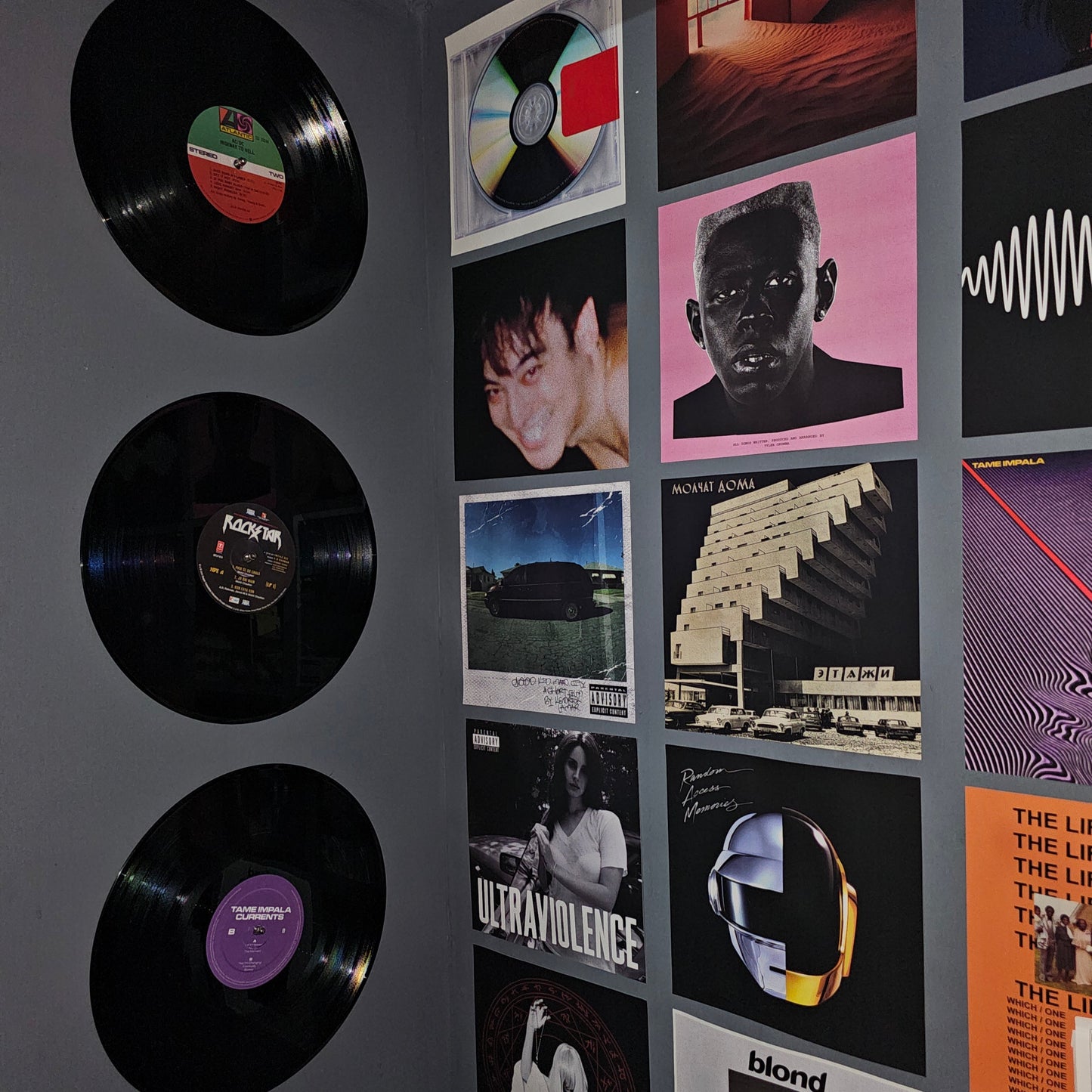 CUSTOM WALL DECOR SET - ALBUM COVER POSTERS AND VINYL RECORDS